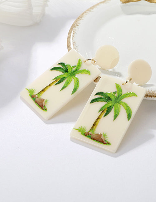 E1619 Acrylic Rectangle Palm Tree Earrings - Iris Fashion Jewelry