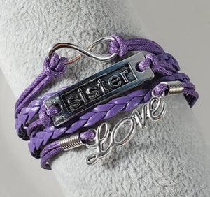 B465 Purple Sister Love Leather Layered Bracelet - Iris Fashion Jewelry