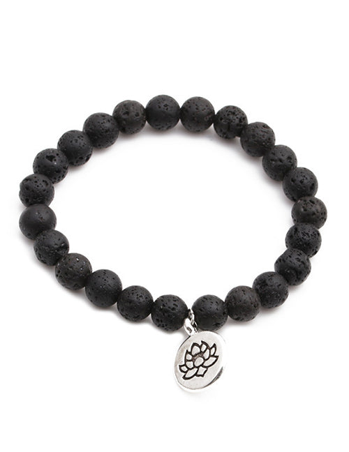 B828 Black Lava Stone Lotus Bead Bracelet - Iris Fashion Jewelry