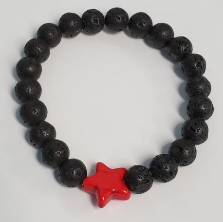 B925 Black Lava Stone Red Star Bead Bracelet - Iris Fashion Jewelry