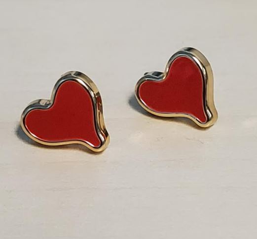 E658 Gold Red Funky Heart Stud Earrings - Iris Fashion Jewelry