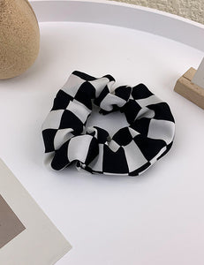 H635 Black & White Large Checkerboard Hair Scrunchie - Iris Fashion Jewelry