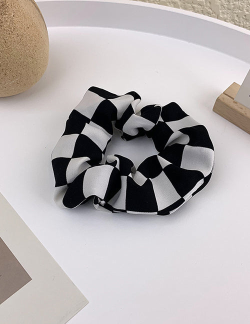 H635 Black & White Large Checkerboard Hair Scrunchie - Iris Fashion Jewelry