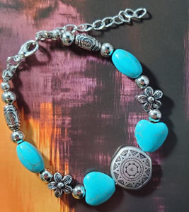 B830 Turquoise Crackle Stone Sun Design Bracelet - Iris Fashion Jewelry