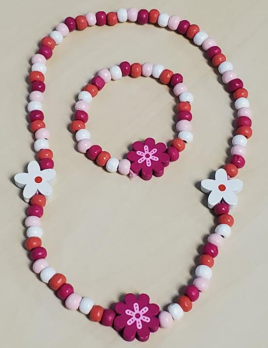 L322 Flowers Wooden Necklace & Bracelet Set - Iris Fashion Jewelry