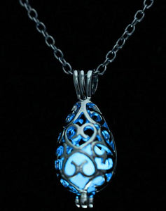N1691 Silver Glow in the Dark Egg Shape Necklace with FREE EARRINGS - Iris Fashion Jewelry