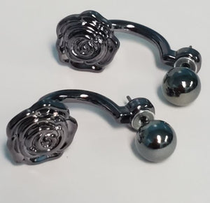 *E362 Gun Metal Rose Peek a Boo Earrings - Iris Fashion Jewelry