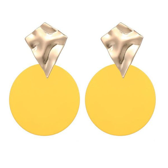 E1334 Yellow Round Metal Gold Crinkle Earrings - Iris Fashion Jewelry