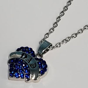 N496 Silver Blue Rhinestone Heart Dad Necklace with FREE Earrings - Iris Fashion Jewelry