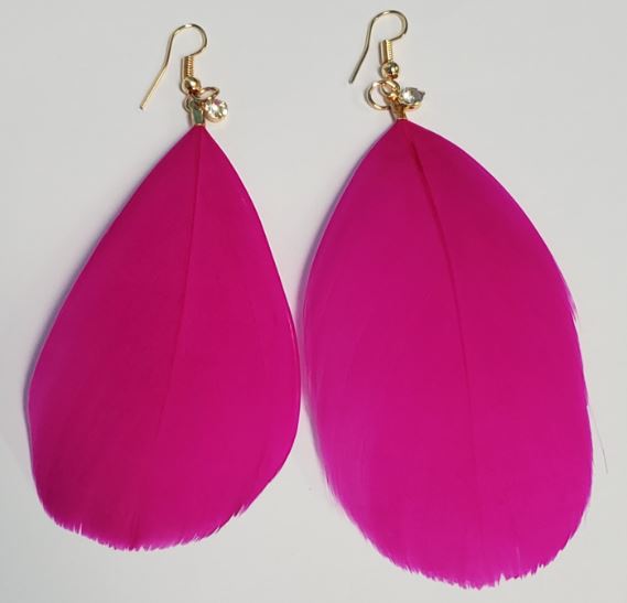 *E948 Large Hot Pink Feather with Rhinestone Earrings - Iris Fashion Jewelry