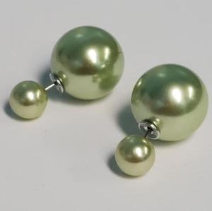 *E1047 Pearlized Mint Green Double Ball Earrings - Iris Fashion Jewelry