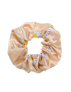 H761 Satin Beige Daisy Flower Hair Scrunchie - Iris Fashion Jewelry