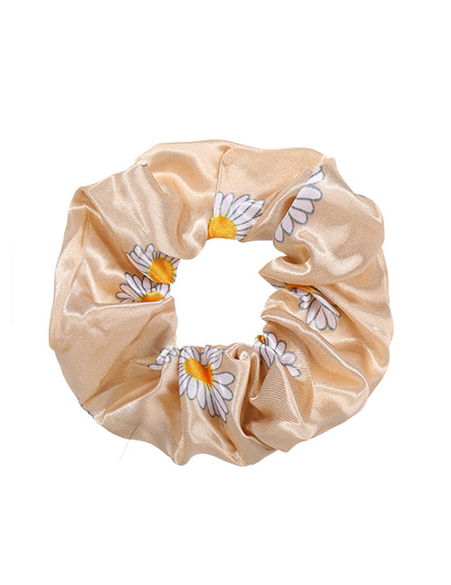 H761 Satin Beige Daisy Flower Hair Scrunchie - Iris Fashion Jewelry