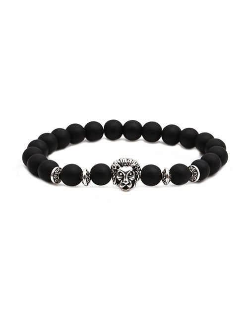 B72 Black Smooth Bead Lion Bracelet - Iris Fashion Jewelry