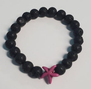 B898 Black Lava Stone Purple Starfish Bead Bracelet - Iris Fashion Jewelry