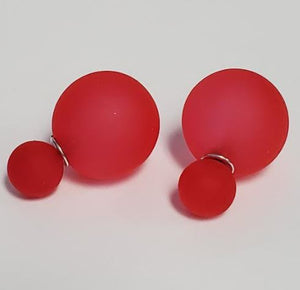 *E1311 Rose Red Double Ball Earrings - Iris Fashion Jewelry