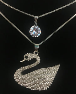 NX Silver Rhinestone Swan Necklace with FREE Earrings - Iris Fashion Jewelry