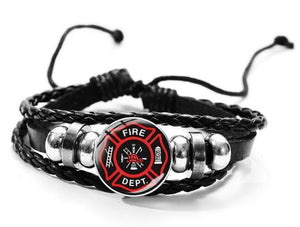 *B820 Black Fire Fighter Leather Bracelet - Iris Fashion Jewelry