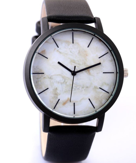 W431 Black Band Gray Marble Crackle Collection Quartz Watch - Iris Fashion Jewelry