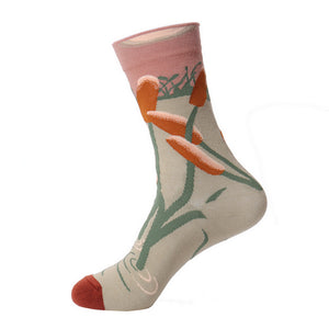 SF1123 Beige Pond Scene Socks - Iris Fashion Jewelry