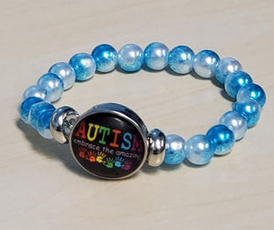 B974 Blue Pearlized Bead Autism Embrace the Amazing Bracelet - Iris Fashion Jewelry