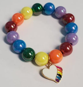 L29 Multi Color Pearlized Beads Rainbow Heart Charm Bracelet - Iris Fashion Jewelry