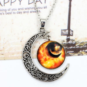 N1878 Silver Moon Stargazer Necklace with FREE Earrings - Iris Fashion Jewelry