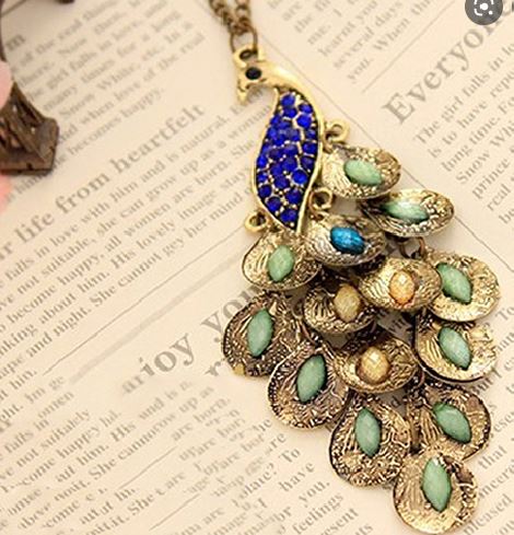 N1909 Bronze Gemstone Peacock Necklace with FREE Earrings - Iris Fashion Jewelry