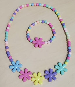 L302 Colorful Daisy Bead Necklace & Bracelet Set - Iris Fashion Jewelry