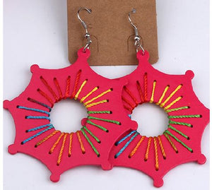 *E940 Large Hot Pink Multi Color Thread Geometric Earrings - Iris Fashion Jewelry