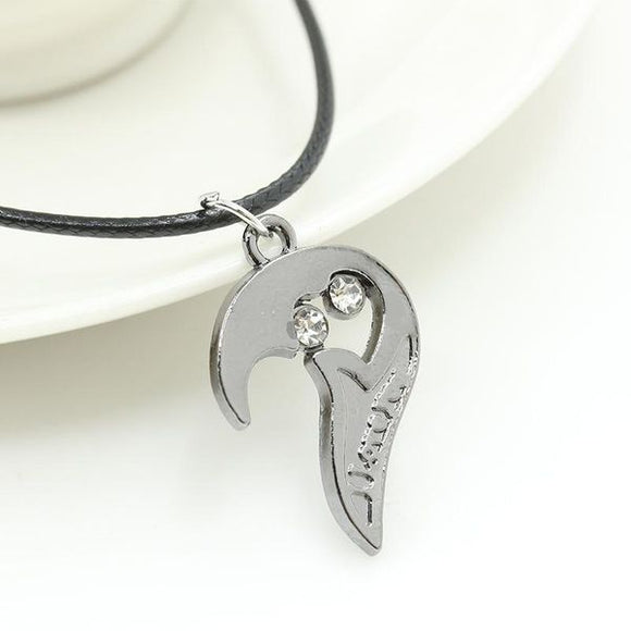 N1178 Gun Metal Half Heart on Leather Cord Necklace with FREE Earrings - Iris Fashion Jewelry
