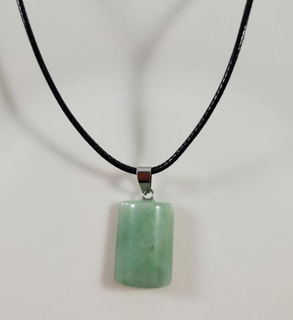 *N937 Green Half Barrel Natural Quartz Stone on Leather Cord Necklace with FREE Earrings - Iris Fashion Jewelry
