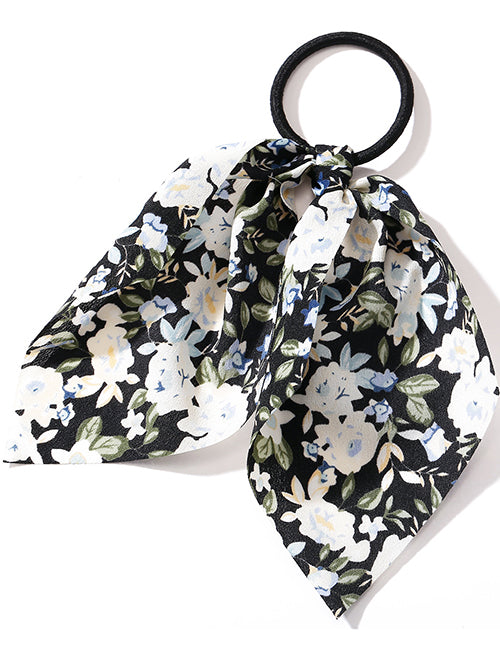 H475 Black Floral Bow Hair Tie - Iris Fashion Jewelry