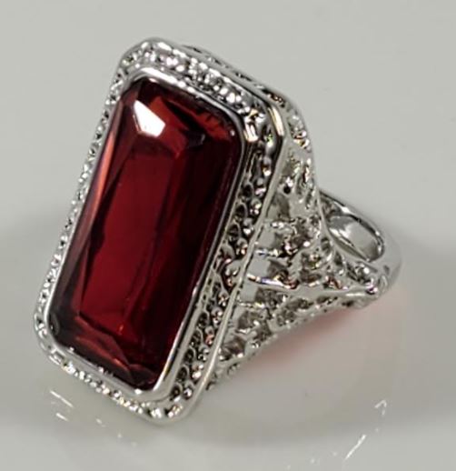 R71 Silver Red Rectangle Gemstone Ring - Iris Fashion Jewelry