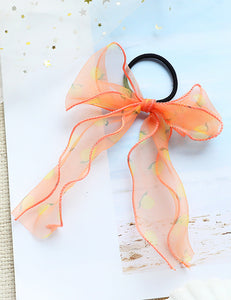 H24 Orange Peach Bow Hair Tie - Iris Fashion Jewelry