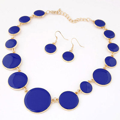 N1788 Blue Dot Design Baked Enamel Necklace with FREE Earrings - Iris Fashion Jewelry