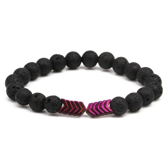 B312 Black Lava Stone Iridescent Purple Arrows Bracelet - Iris Fashion Jewelry