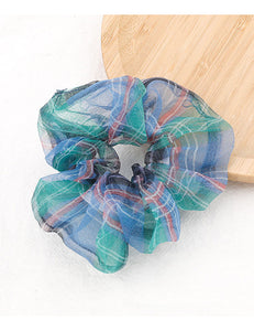 H120 Green Navy Burgundy Plaid Print Hair Scrunchie - Iris Fashion Jewelry