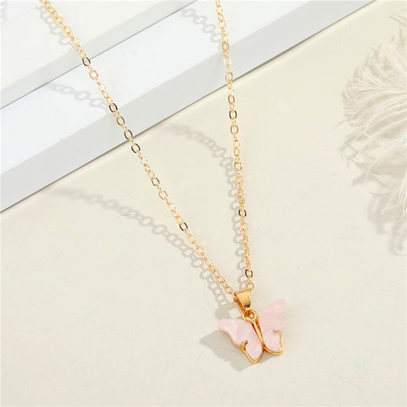 N1329 Gold Dainty Beige Butterfly Necklace With Free Earrings - Iris Fashion Jewelry