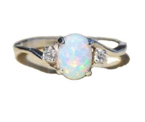 R128 Silver Opalescent Gemstone Rhinestone Ring - Iris Fashion Jewelry