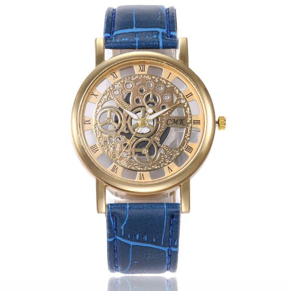 W28 Gold Blue Band Gears Collection Quartz Watch - Iris Fashion Jewelry