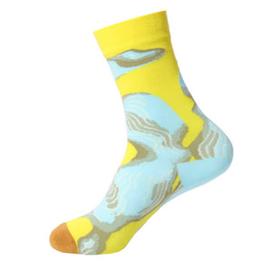 SF1124 Yellow & Blue Whimsical Pattern Socks - Iris Fashion Jewelry