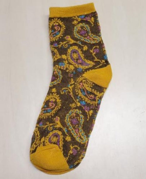 SF1183 Golden Yellow & Brown Paisley Design Socks - Iris Fashion Jewelry