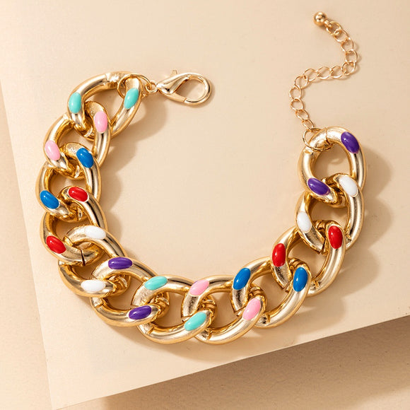 B209 Gold Chain Multi Color Accent Bracelet - Iris Fashion Jewelry