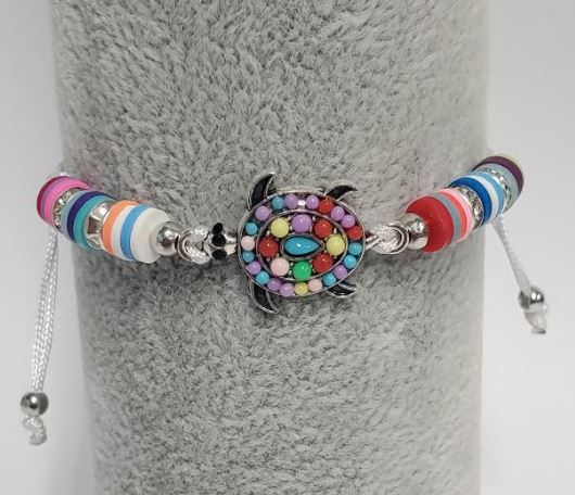 B773 Multi Color Bead Turtle White Cord Bracelet - Iris Fashion Jewelry