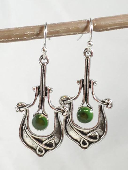 E569 Silver Vintage Look Green Gemstone Earrings - Iris Fashion Jewelry