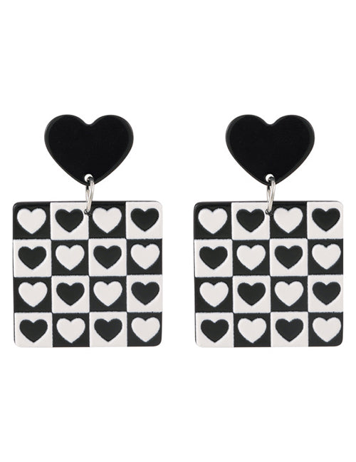 E1585 Black & White Heart Square Acrylic Earrings - Iris Fashion Jewelry