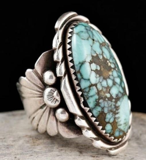 R86 Silver Turquoise Crackle Stone Ring - Iris Fashion Jewelry