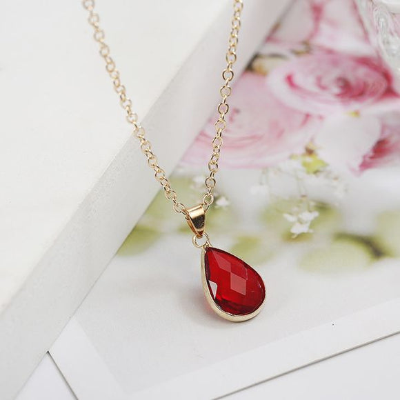 N1888 Gold Red Teardrop Gemstone Necklace with FREE Earrings - Iris Fashion Jewelry