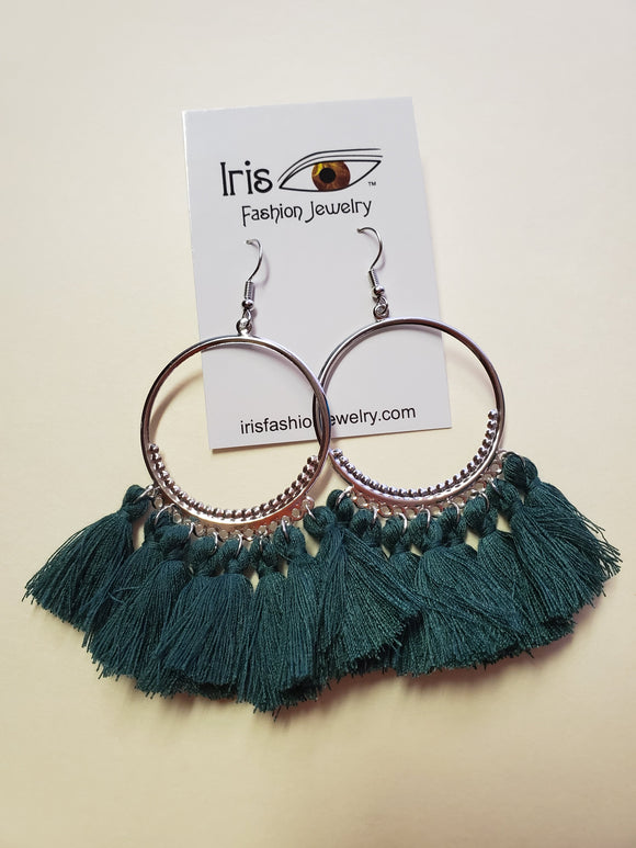 Silver Hoop peach Multi Tassel Earrings - Iris Fashion Jewelry